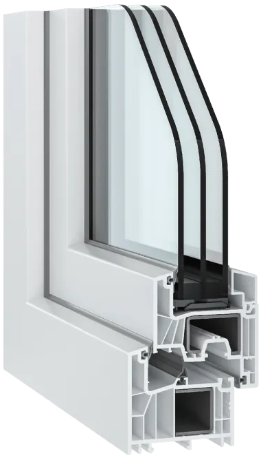 Fensterprofil flex von Herr Fensterbau — Querschnitt mit Dreifachverglasung